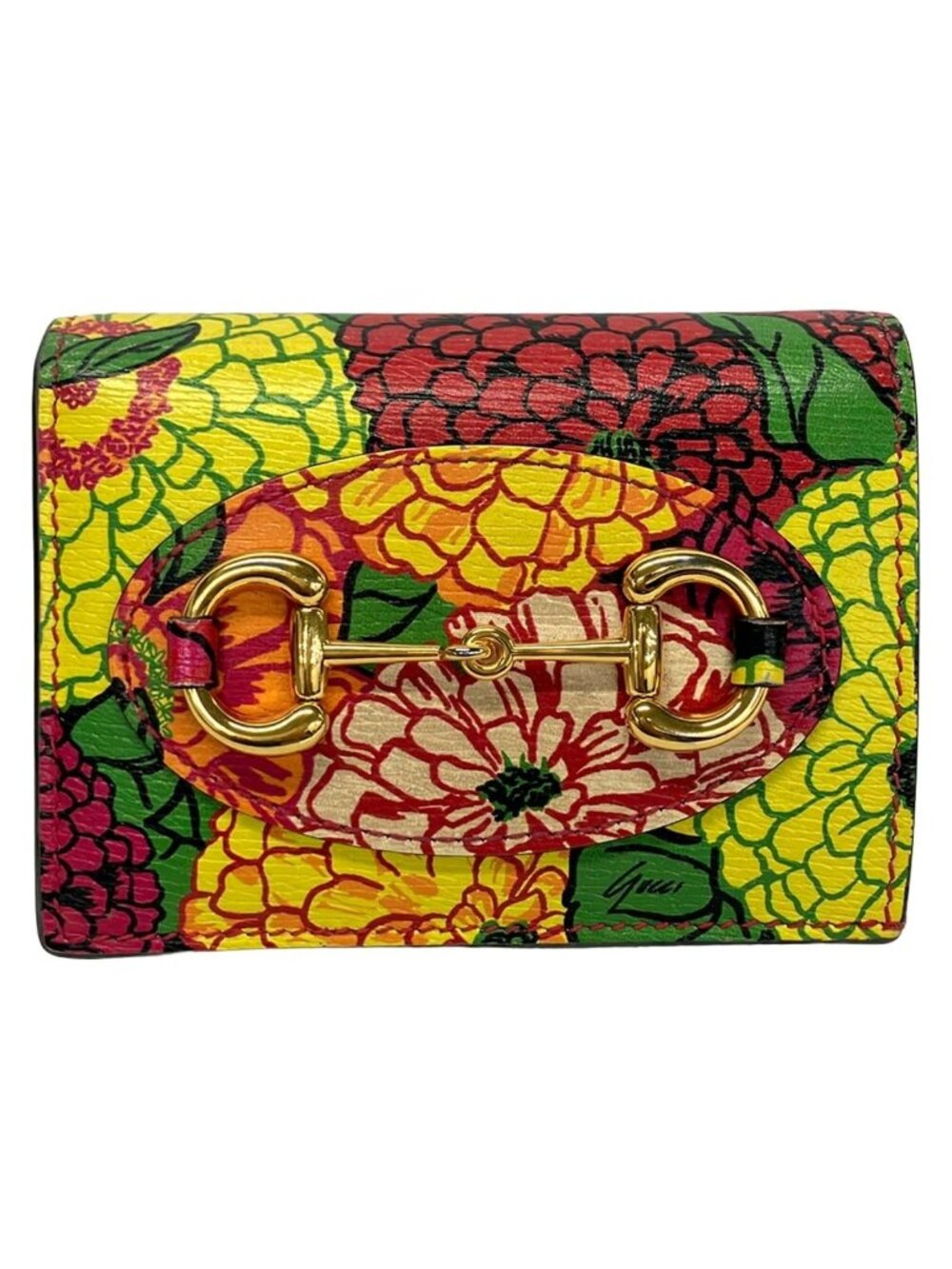 Gucci Bifold Wallet Horsebit 1955 Pink Yellow Multi Floral Ken Scott of Mantero